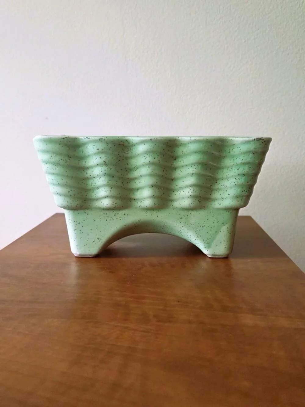 Cookson Pottery Vintage Green White Drip Glaze Planter Dish MCM USA